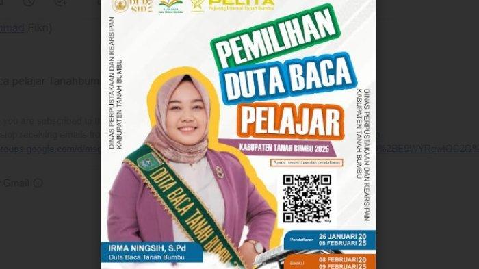 Foto brosur pemilihan duta baca pelajar Tanahbumbu tahun 2025.