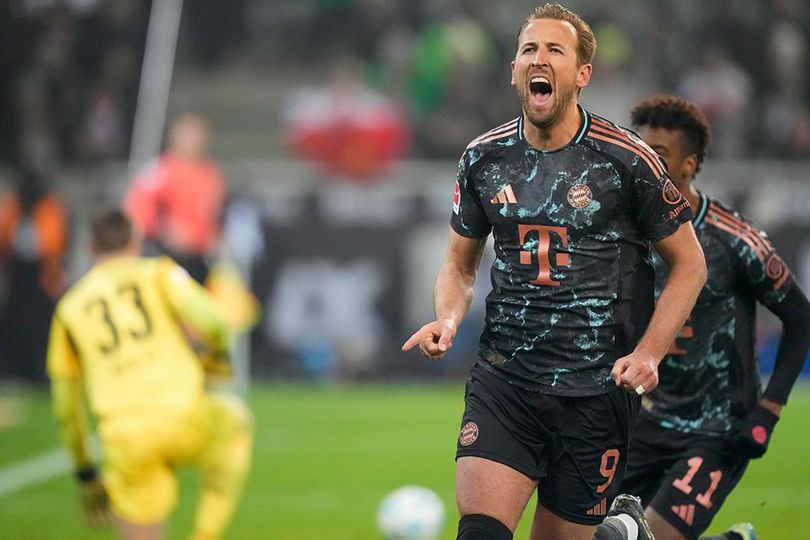 Momen selebrasi Harry Kane di laga Borussia Monchengladbach vs Bayern Munchen, Bundesliga 2024/2025