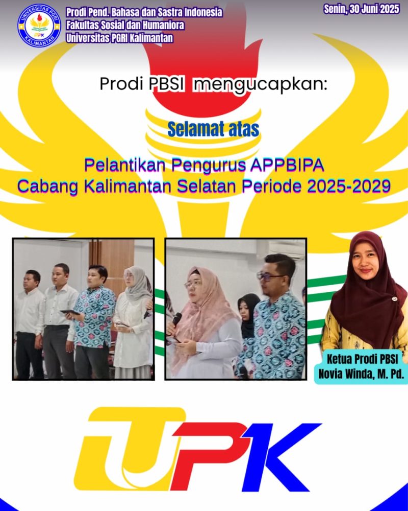 Pelantikan Pengurus APPBIPA Kalsel periode 2025–2029 berlangsung khidmat di Banjarmasin, Senin 30 Juni 2025, dihadiri pengajar dan akademisi.