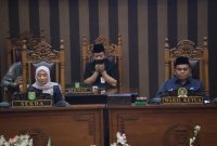 Pj Sekda Yulian Herawati (kiri) bersama Wakil Ketua DPRD Tanah Bumbu H. Hasanuddin (kanan) saat memimpin Rapat Paripurna ke-27 Masa Persidangan III Tahun Sidang 2025 di ruang sidang utama DPRD Tanah Bumbu, Jumat (1/8/2025).