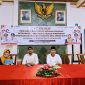 Sesi foto bersama setelah sosialisasi Koperasi Merah Putih Randugading; Cerah Handayani (Ketua KMP Randugading, Tajinan) – Agung Santoso (Manajemen PT KDN Group Indonesia) – Eko Budi Sasmito (Kepala Desa Randugading).