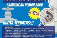 Poster resmi PT Air Minum Bersujud Tanah Bumbu tentang Promo Akhir Tahun 2025, menawarkan biaya sambungan rumah baru hanya Rp750 ribu dengan kuota terbatas hingga 15 November 2025.