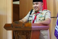 Bupati Tanah Laut H. Rahmat Trianto membuka Muscab Gerakan Pramuka 2025 di Aula Rakat Mufakat Hutan Jati, Jumat (14/11/2025).