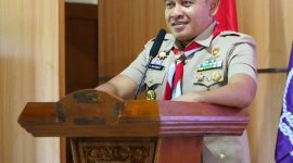 Bupati Tanah Laut H. Rahmat Trianto membuka Muscab Gerakan Pramuka 2025 di Aula Rakat Mufakat Hutan Jati, Jumat (14/11/2025).