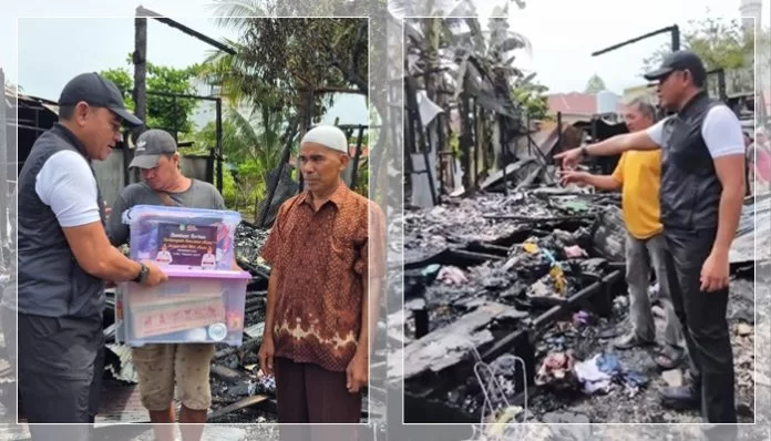 Bupati Tanah Laut H. Rahmat Trianto meninjau langsung lokasi kebakaran di Jalan Dharma RT 14, Pelaihari, serta menyerahkan bantuan darurat kepada warga terdampak, Jumat (7/11/2025).