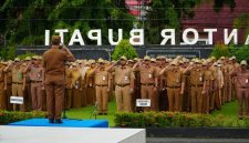 Apel gabungan yang dipimpin oleh Asisten Pemerintahan dan Kesejahteraan Rakyat Sekretariat Daerah Tanah Laut, Akhmad Hairin di halaman Kantor Bupati Tanah Laut, Senin (13/04/2026). Foto Istimewa