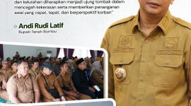 Bupati Tanah Bumbu, Andi Rudi Latif, menegaskan pentingnya pemahaman, keterampilan, dan kepekaan sosial bagi aparatur desa saat pelatihan pencegahan dan penanganan kekerasan terhadap perempuan dan anak di Simpang Empat, Senin (04/05/2026).