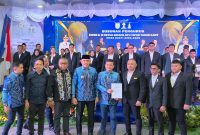 Bupati Tanah Laut Rahmat Trianto menghadiri pelantikan pengurus BPC HIPMI Tanah Laut periode 2026–2029 di Gedung Balairung Tuntung Pandang, Jumat (15/05/2026).