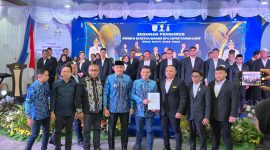 Bupati Tanah Laut Rahmat Trianto menghadiri pelantikan pengurus BPC HIPMI Tanah Laut periode 2026–2029 di Gedung Balairung Tuntung Pandang, Jumat (15/05/2026).