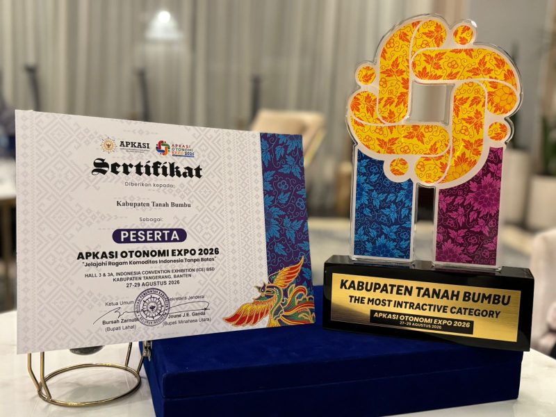 penghargaan The Most Interactive Category pada Apkasi Otonomi Expo 2026 di ICE BSD, Tangerang, Sabtu (29/08/2026).
