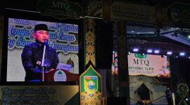 Bupati Tanah Laut, H. Rahmat Trianto, saat menyampaikan sambutan sekaligus membuka secara resmi ajang Musabaqah Tilawatil Quran (MTQ) Nasional ke-48 tingkat Kabupaten Tanah Laut.