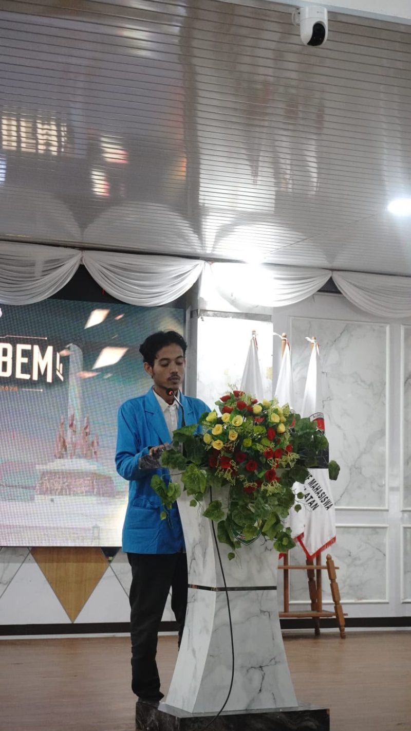 Ketua BEM Universitas Sapta Mandiri menyampaikan kanda Abdullah memberikan apresiasi terhadap pelaksanaan agenda Young Leader Academy