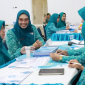 Ketua TP PKK Tanah Bumbu Andi Irmayani Rudi Latif bersama jajaran menerima kunjungan TP PKK Provinsi Kalimantan Selatan dalam evaluasi 10 Program Pokok PKK.